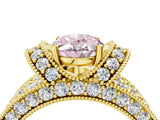 Yellow gold Fancy Pink Oval  Halo Pave Diamond Engagement Ring with Milgrain Detailing_53