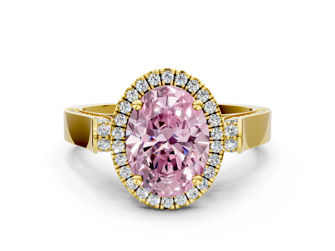 Yellow gold Fancy Pink Oval  Halo Pave Split Shank Prong Setting Ring_57