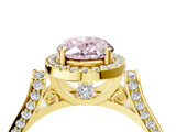 Yellow gold Fancy Pink Oval  Halo Pave Split Shank Prong Setting Ring_61