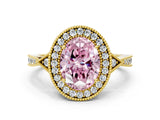 Yellow gold Fancy Pink Oval  Halo Round Diamond Milgrain Pave Engagement Ring_3
