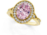Yellow gold Fancy Pink Oval  Halo Round Diamond Milgrain Pave Engagement Ring_4