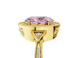Yellow gold Fancy Pink Oval  Halo Round Diamond Milgrain Pave Engagement Ring_8
