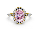 Yellow gold Fancy Pink Oval  Halo Round Diamond Pavé Band Four-Prong Ring_3