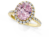 Yellow gold Fancy Pink Oval  Halo Round Diamond Pavé Band Four-Prong Ring_4