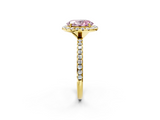 Yellow gold Fancy Pink Oval  Halo Round Diamond Pavé Band Four-Prong Ring_5