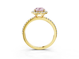 Yellow gold Fancy Pink Oval  Halo Round Diamond Pavé Band Four-Prong Ring_6