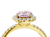 Yellow gold Fancy Pink Oval  Halo Round Diamond Pavé Band Four-Prong Ring_7