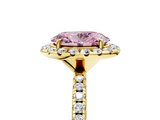 Yellow gold Fancy Pink Oval  Halo Round Diamond Pavé Band Four-Prong Ring_8