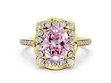 Yellow gold Fancy Pink Oval  Halo Round Diamond Pave Band with Four-Prong Setting_38