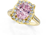Yellow gold Fancy Pink Oval  Halo Round Diamond Pave Band with Four-Prong Setting_39