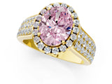 Yellow gold Fancy Pink Oval  Halo Round Diamond Pave Band with Prong Setting 1