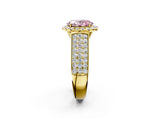 Yellow gold Fancy Pink Oval  Halo Round Diamond Pave Band with Prong Setting 2
