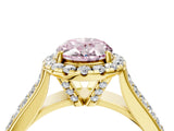 Yellow gold Fancy Pink Oval  Halo Round Diamond Pave Band with Prong Setting 4
