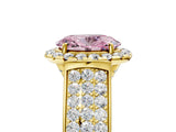 Yellow gold Fancy Pink Oval  Halo Round Diamond Pave Band with Prong Setting 5