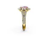 Yellow gold Fancy Pink Oval  Halo Split Shank Diamond Engagement Ring with Pave Band and Four-Prong Setting_56