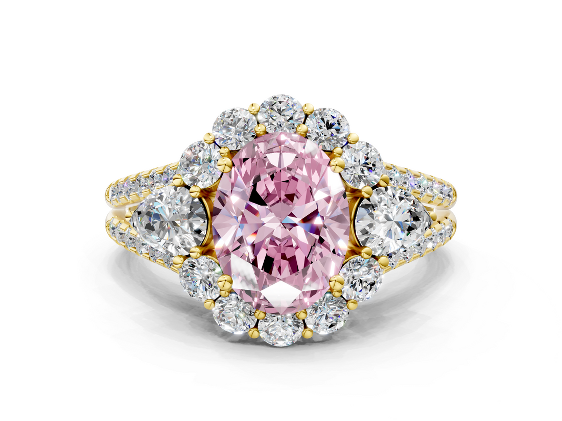Yellow gold Fancy Pink Oval  Halo Split Shank Diamond Engagement Ring with Prong Setting_20