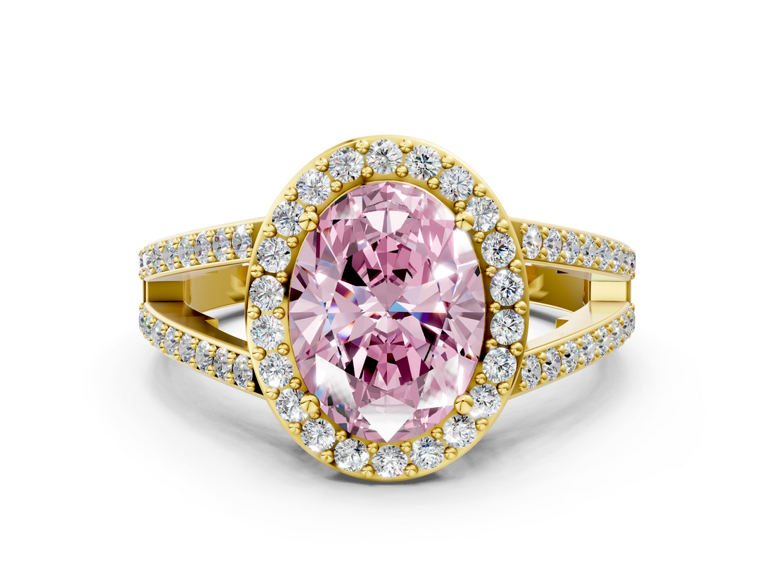 Yellow gold Fancy Pink Oval  Halo Split Shank Diamond Ring with Four-Prong Setting_33