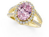 Yellow gold Fancy Pink Oval  Halo Split Shank Diamond Ring with Four-Prong Setting_34