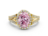 Yellow gold Fancy Pink Oval  Halo Split Shank Diamond Ring with Prong Setting_20