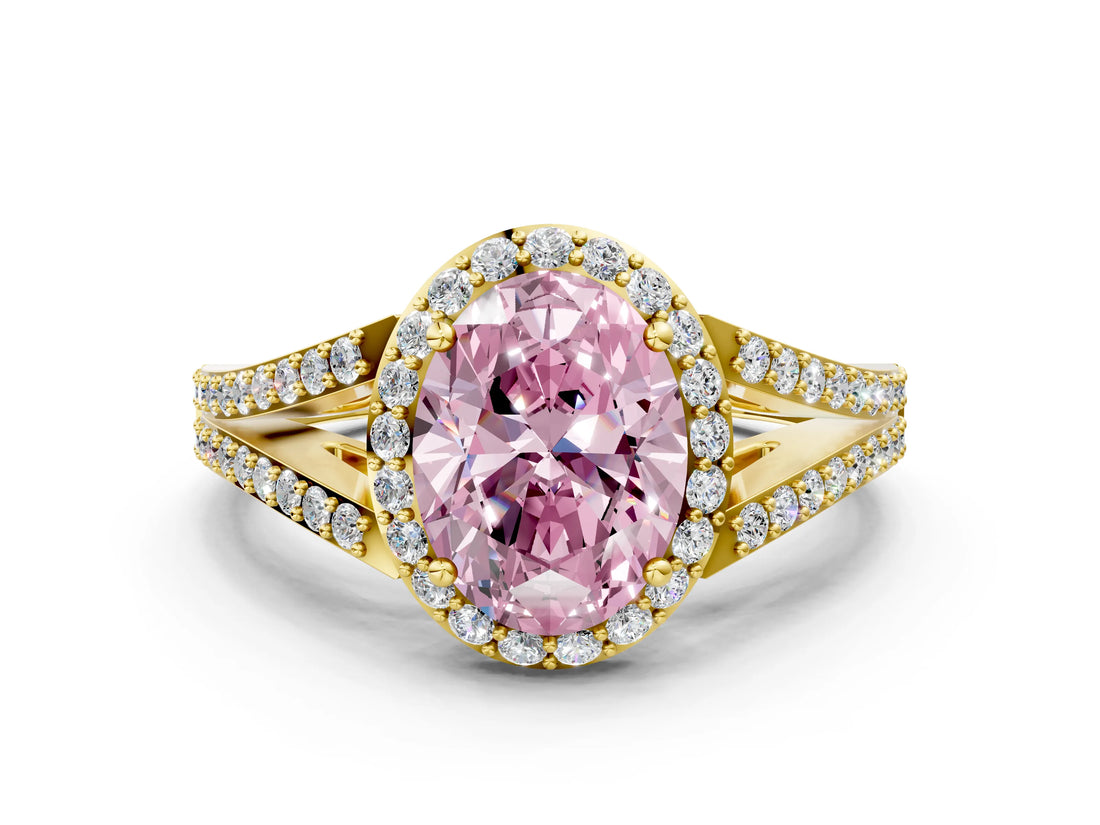 Yellow gold Fancy Pink Oval  Halo Split Shank Pave Diamond Ring with Four-Prong Setting_49