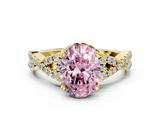 Yellow gold Fancy Pink Oval  Halo Twist Band Solitaire Prong Setting Ring_81