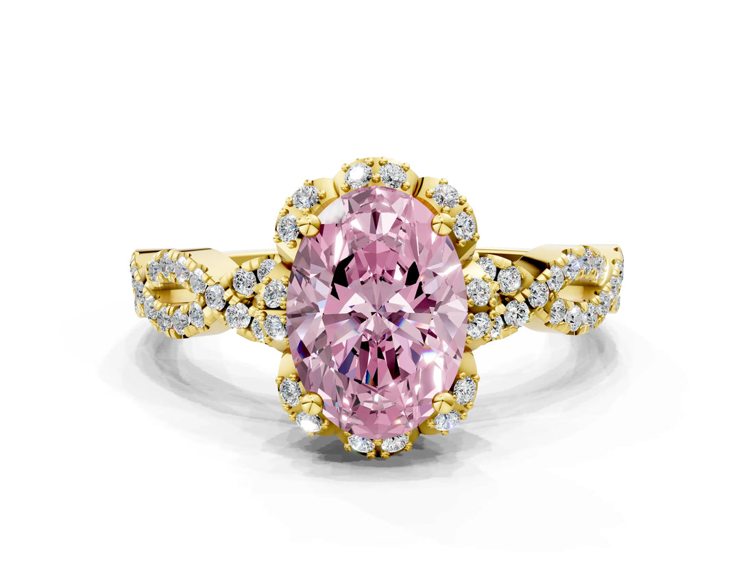 Yellow gold Fancy Pink Oval  Halo Twist Band Solitaire Ring with Six-Prong Setting_32