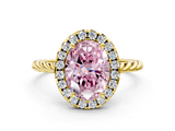 Yellow gold Fancy Pink Oval  Halo Twisted Band Four-Prong Diamond Ring_20