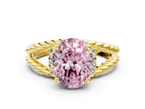 Yellow gold Fancy Pink Oval  Halo Twisted Band Four-Prong Ring_32