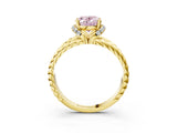 Yellow gold Fancy Pink Oval  Halo Twisted Band Four-Prong Ring_35