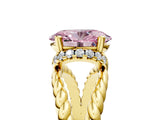 Yellow gold Fancy Pink Oval  Halo Twisted Band Four-Prong Ring_37