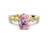 Yellow gold Fancy Pink Oval  Milgrain Bezel Diamond Engagement Ring with Solitaire Prong Setting_141