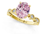 Yellow gold Fancy Pink Oval  Milgrain Bezel Diamond Engagement Ring with Solitaire Prong Setting_142