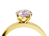 Yellow gold Fancy Pink Oval  Milgrain Pave Diamond Engagement Ring with Four-Prong Setting_156