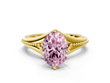 Yellow gold Fancy Pink Oval  Solitaire Beaded Band Six-Prong Setting