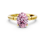 Yellow gold Fancy Pink Oval  Solitaire Beaded Band with Four-Prong Setting_64