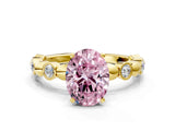 Yellow gold Fancy Pink Oval  Solitaire Bezel-Set Diamond Ring with Beaded Band and Four-Prong Setting_32