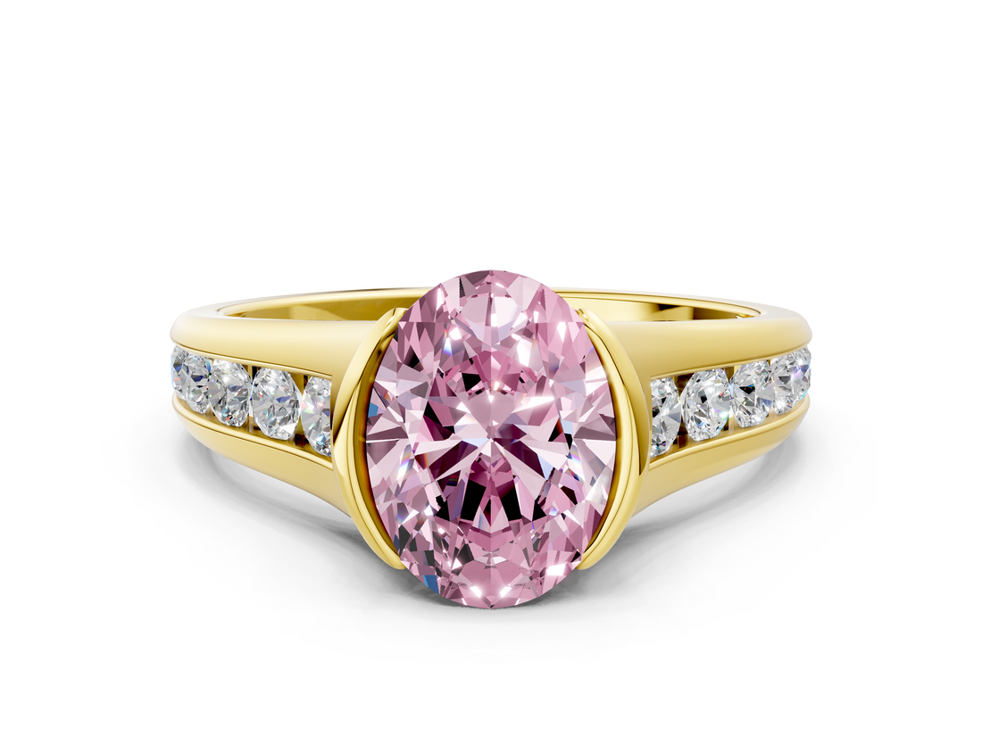 Yellow gold Fancy Pink Oval  Solitaire Bezel-Set Diamond Ring with Channel-Set Band_20