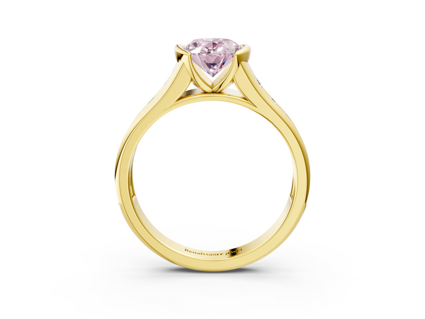 Yellow Gold Oval Half Bezel Engagement Ring Setting for Fancy Pink Center
