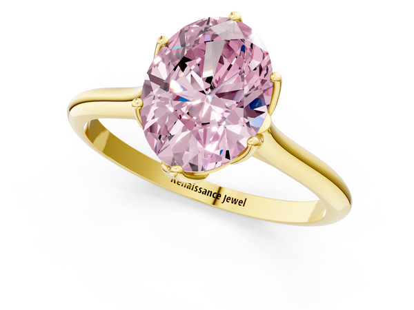 Yellow gold Fancy Pink Oval  Solitaire Cathedral Diamond Ring with Six-Prong Setting