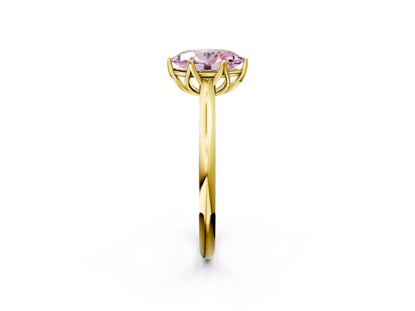 Yellow gold Fancy Pink Oval  Solitaire Cathedral Diamond Ring with Six-Prong Setting