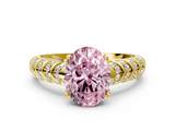 Yellow gold Fancy Pink Oval  Solitaire Chevron Pave Diamond Engagement Ring with Six-Prong Setting_3