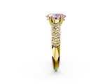 Yellow gold Fancy Pink Oval  Solitaire Chevron Pave Diamond Engagement Ring with Six-Prong Setting_5