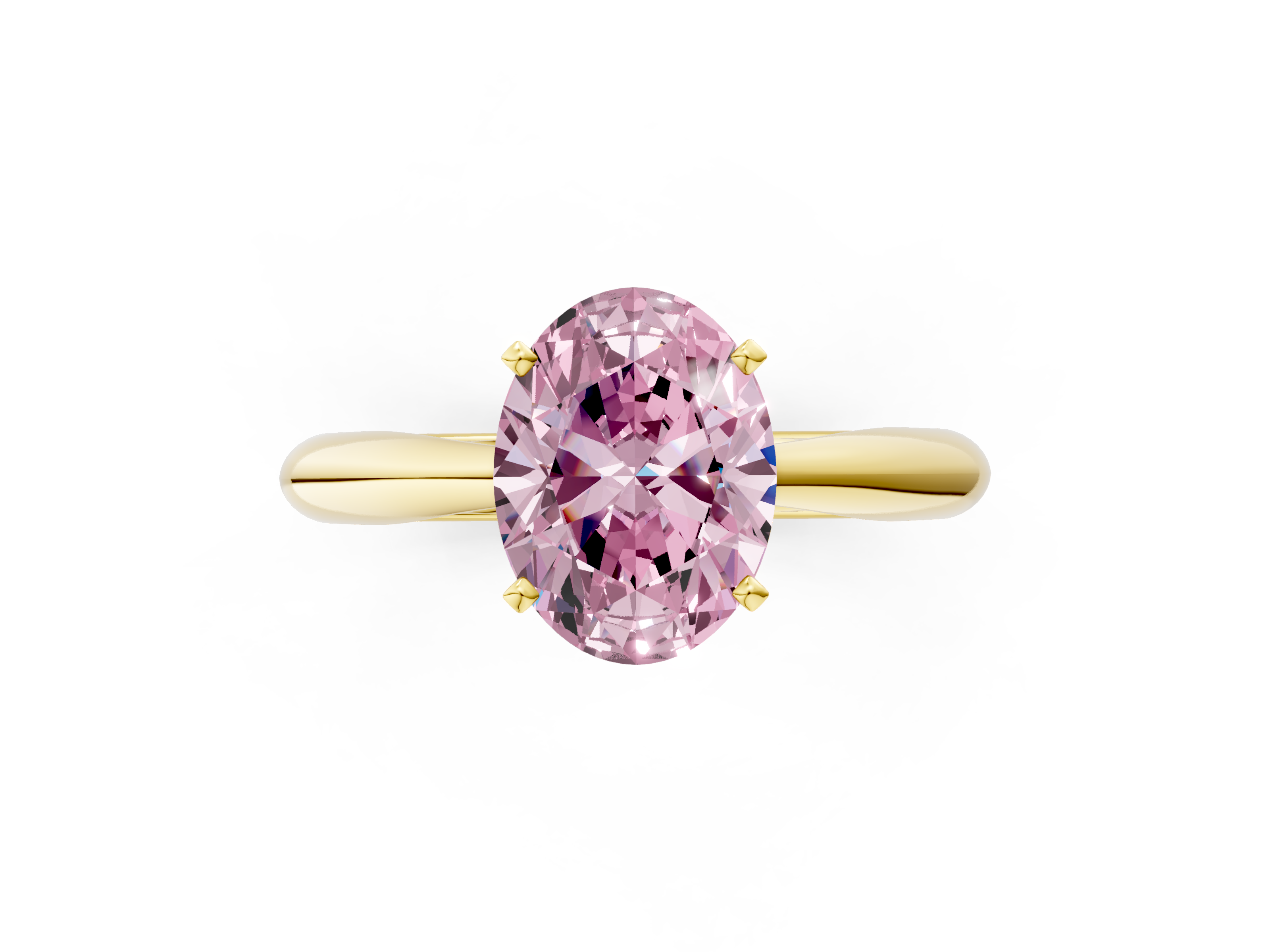 Yellow gold Fancy Pink Oval  Solitaire Diamond Engagement Ring with Cathedral Setting and Four-Prong Mount on a Classic Band_52