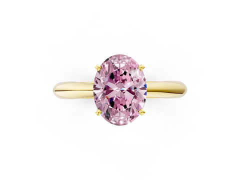 Yellow gold Fancy Pink Oval  Solitaire Diamond Engagement Ring with Cathedral Setting and Four-Prong Mount on a Classic Band_52