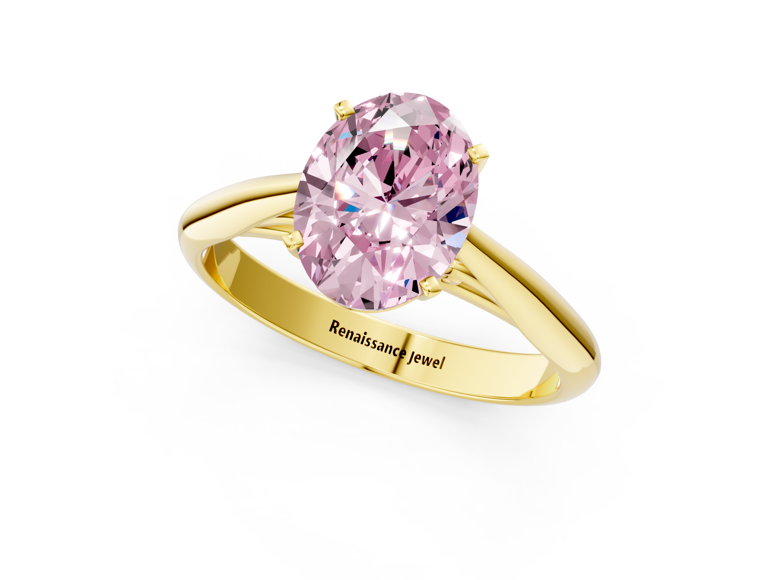 Yellow gold Fancy Pink Oval  Solitaire Diamond Engagement Ring with Cathedral Setting and Four-Prong Mount on a Classic Band_53