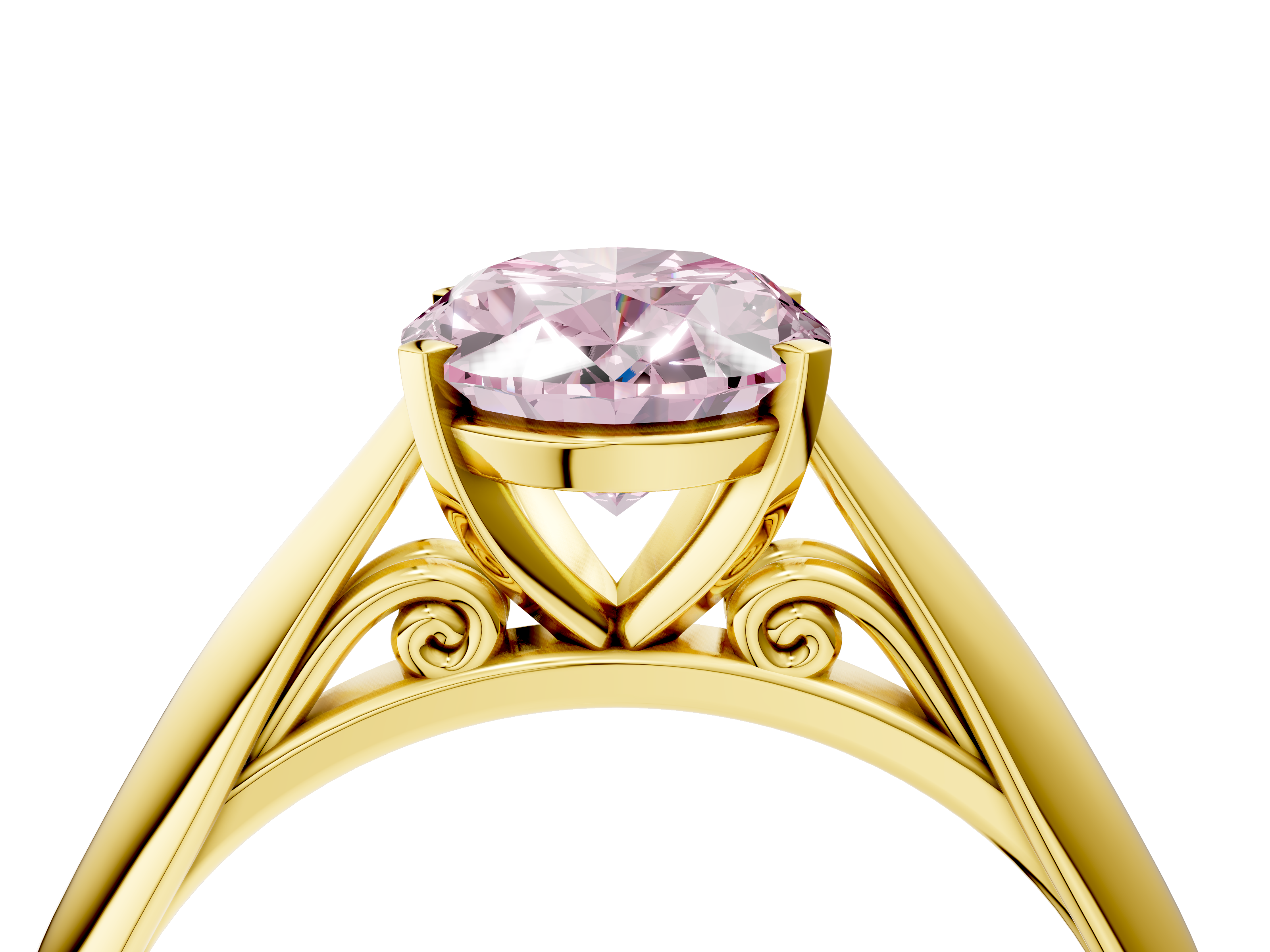 Yellow gold Fancy Pink Oval  Solitaire Diamond Engagement Ring with Cathedral Setting and Four-Prong Mount on a Classic Band_56