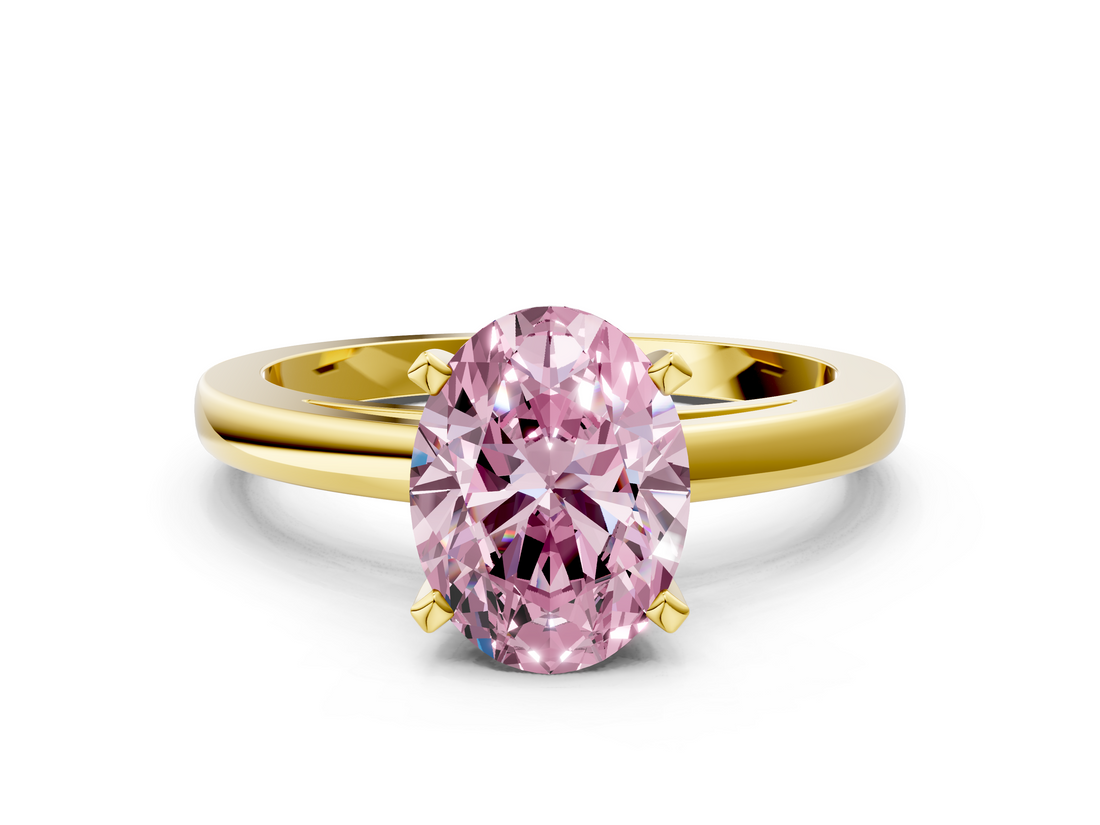 Yellow gold Fancy Pink Oval  Solitaire Diamond Engagement Ring with Four-Prong Setting on a Classic Band_3