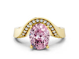 Yellow gold Fancy Pink Oval  Solitaire Diamond Engagement Ring with Pave Band and Four-Prong Setting 2