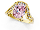 Yellow gold Fancy Pink Oval  Solitaire Diamond Engagement Ring with Pave Band and Four-Prong Setting 3