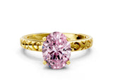 Yellow gold Fancy Pink Oval  Solitaire Diamond Engagement Ring with XO Engraved Band and Four-Prong Setting